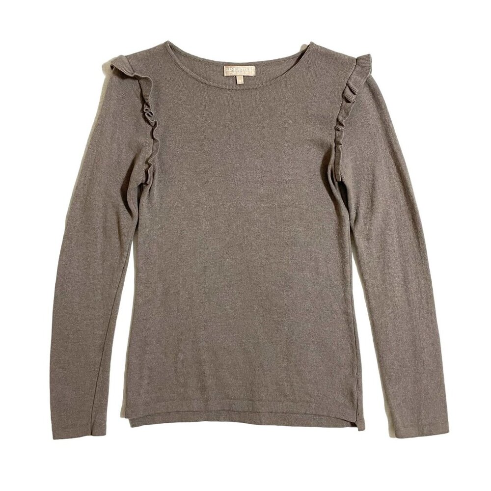 Benedetta B. Wool Cashmere Crew Neck Sweater Pullover Ruffle SZ S